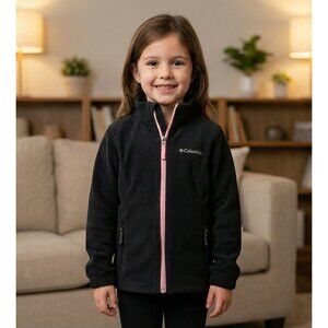 Columbia Girls Benton Springs Fleece Jacket Black Pink Zip Size XS (6/7) | Style
